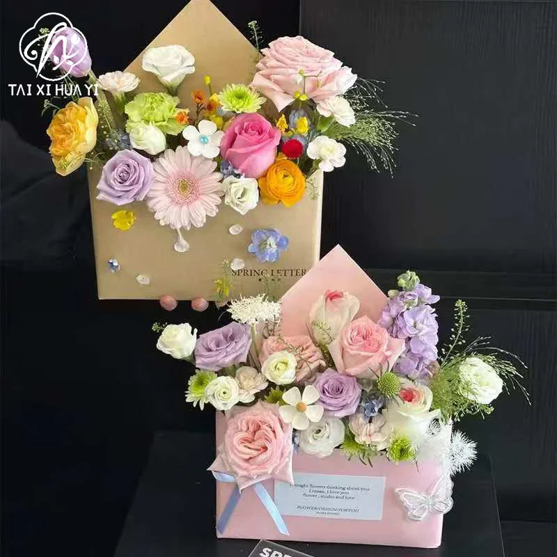 Wholesale Creative Biodegradable Eco-Friendly Flower-Arranged Envelope Box for Valentine's Day/Wedding/Birthday Party 350g Thick