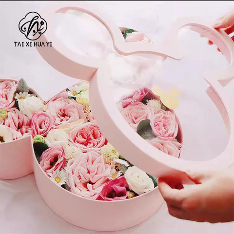 Mickey Shape Floral Cardboard Gift Packaging Rose Boxes for Presenting Flowers or Small Items Premium Paper Boxes