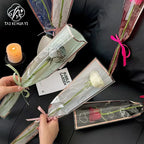 Transparent OPP Fresh Floral Packaging for Florists Elegant Heart Pattern Single Rose Flower Bag