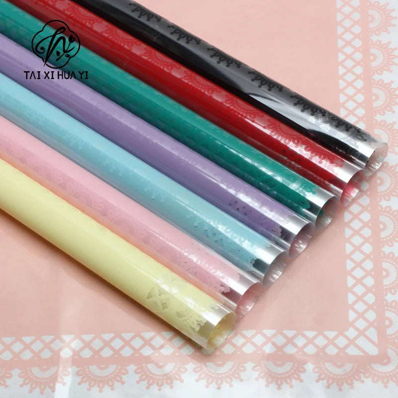 Glass Paper with Petal Lace Design Transparent Plastic Waterproof Flower Paper Single Side Coating Flower Wrapping Paper รูปสินค้ารอง