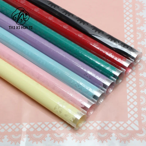 Glass Paper with Petal Lace Design Transparent Plastic Waterproof Flower Paper Single Side Coating Flower Wrapping Paper