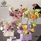 Macaron-Colored Rectangular Tote Single-Sided PE Coating Waterproof Diamond Embossed Flower Craft Paper Packaging Box