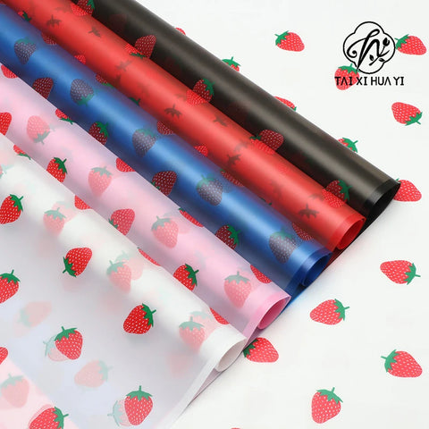 Strawberry Print Korean Su Coated Paper Flower Wrapping Paper DIY Floral Materials for Gift Bouquets