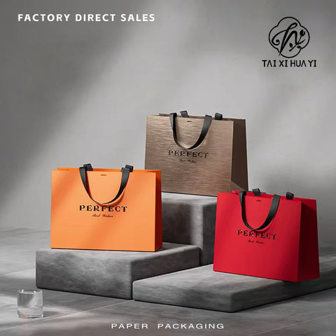 High Quality Cardboard Art Paper Bag Luxurious Handle Kraft Paper Shopping Gift Packaging Ribbon