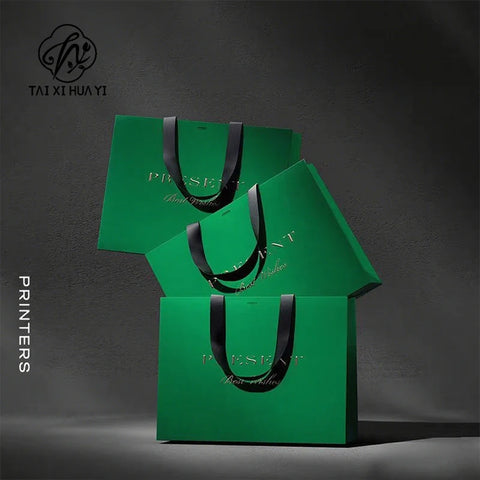 High Quality Cardboard Art Paper Bag Luxurious Handle Kraft Paper Shopping Gift Packaging Ribbon