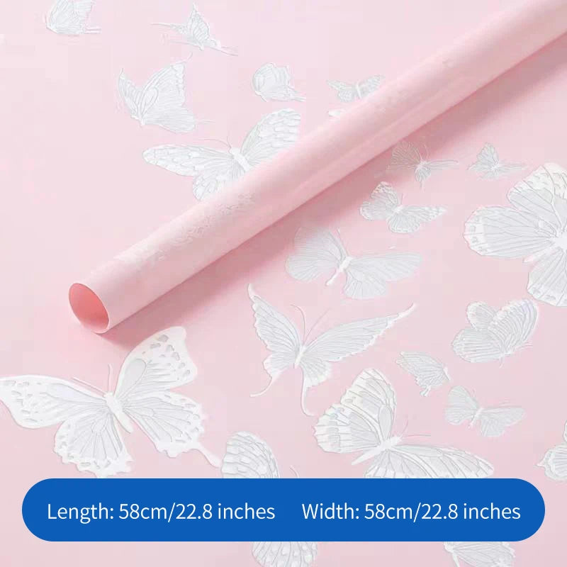 Butterfly Dance Floral Flower Art Wrapping Paper 58x58cm Recyclable PVC Coated Jelly Film Bag with Custom Options