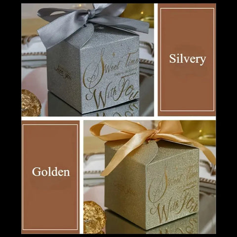 Custom Logo Gold Wedding Ribbon Favors Square Shape Recyclable Paperboard Folders for Guests