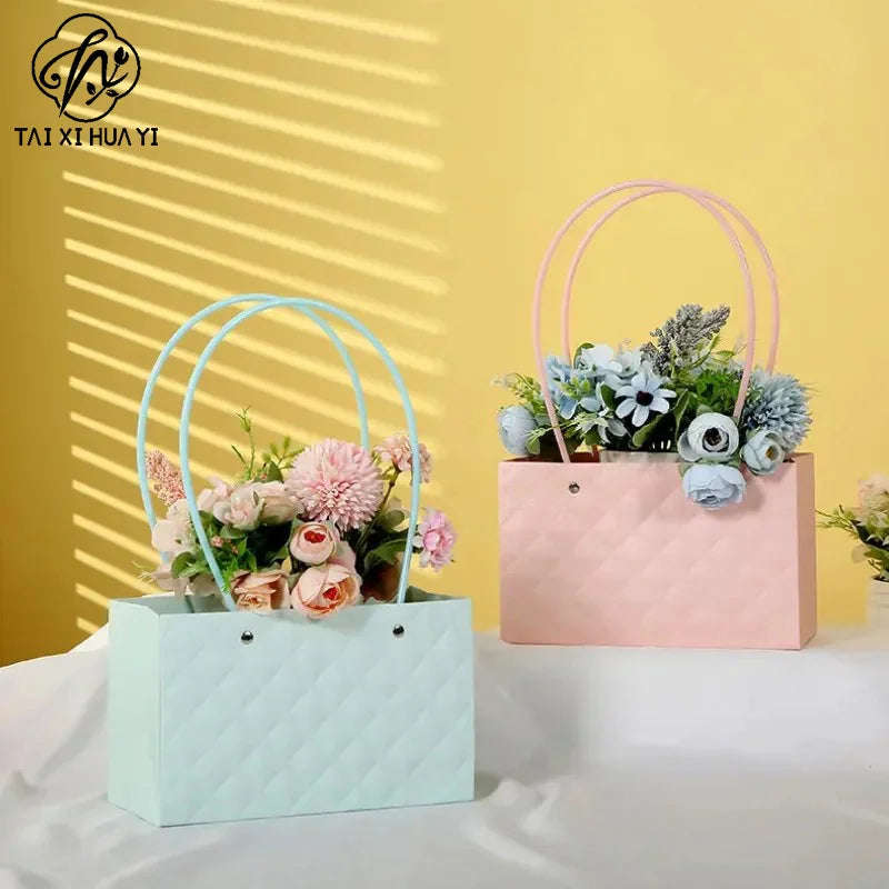 Macaron-Colored Rectangular Tote Single-Sided PE Coating Waterproof Diamond Embossed Flower Craft Paper Packaging Box