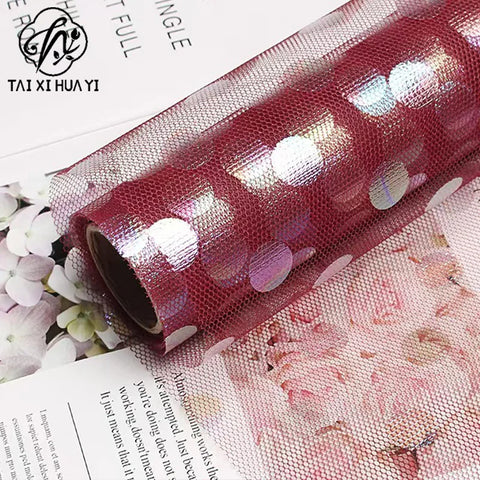 Colorful Wave Dot Flower Arrangement Packaging Mesh Single Side Coated Flower Yarn for Bouquet Packaging