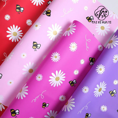 Single-Sided PE Coating Bee and Sunflower Pastel Ins Style Floral Wrap Paper Waterproof Craft Paper for Shop Supplies