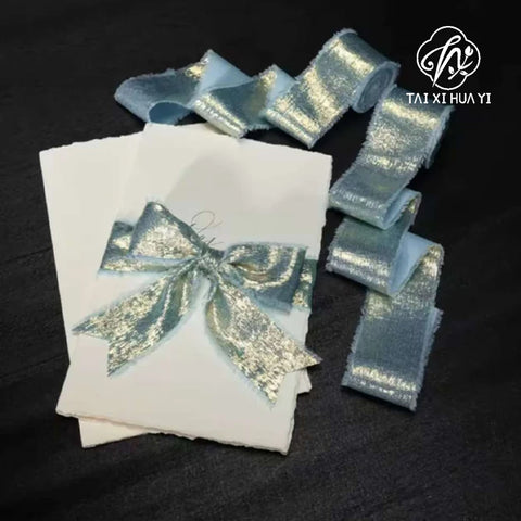 Double Face Hand-Torn Rough-Edge Gilded Plush Eco-friendly Satin Ribbon Valentine's Day Wedding Bouquet Tassels