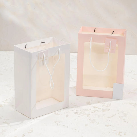 Transparent Window Display Tote Bag for Bouquet Toys Gifts Portable Waterproof Reusable for Teacher's Day Valentine's Day