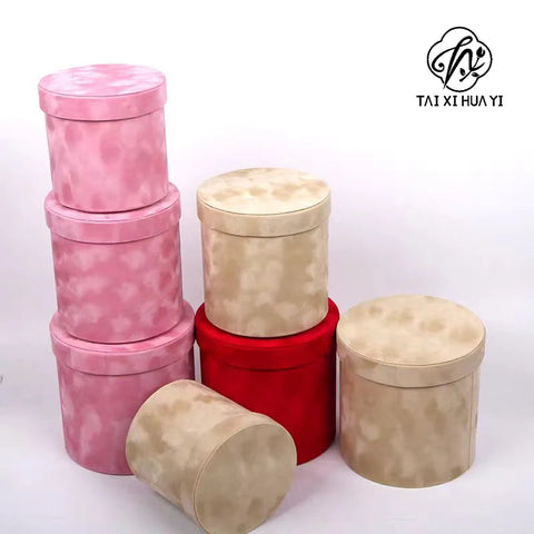 Set of 3 Velvet Round Cylinder Rigid Boxes Floral Shop Supplies for Fresh Flowers Bouquet Packaging Holiday Gift