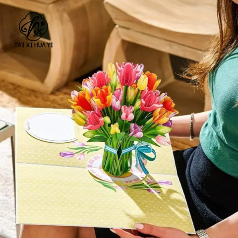 Customized 3D Colorful Birthday & Mother's Day Flower Rose Art Paper Eco-friendly Greeting Card