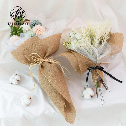 Wholesale 50cm*3m Linen Fabric Roll Rose Bouquet Flower Wrapping Paper Elegant Gift Packaging Paper