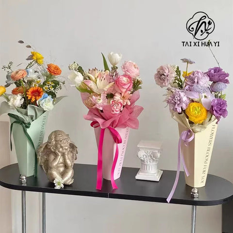 Embrace Pink Hexagon Box Handheld Flower Wrapping Paper for Floral Bouquets Floral Decorations Tube Florist Packaging Cone Shape