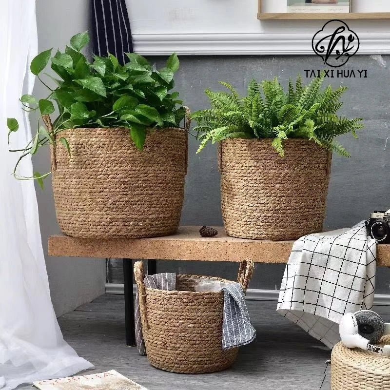 Wholesale Customize Seagrass Wicker Storage Basket Handles Square Shape Multifunctional Eco-Friendly Home Garden Use Made China