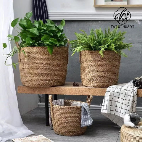 Wholesale Customize Seagrass Wicker Storage Basket Handles Square Shape Multifunctional Eco-Friendly Home Garden Use Made China