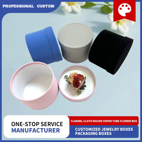 Factory Direct Sales Modern Luxury Wedding Gift Box Cylinder Velvet Flower Bucket Three-Piece Hug Bucket Cardboard + Velvet