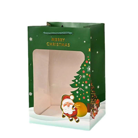 Christmas Paper Transparent Window Gift Bag Gold Stamping Recyclable Eco-friendly Doll for Handbag for Christmas Eve
