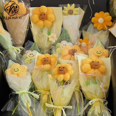 Teacher's Day Single Sunflower Plush Doll Bouquet-Smile Design DIY Floral Craft Supplies for Festival Gift Guangdong China