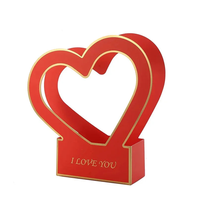 Luxury Gold Stamping Heart-Shaped Gift Boxes with Handle Offset Printing for Bouquets and Gifts