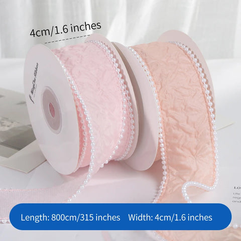 Luxury Pearl Pleated Ribbon for Birthday Wedding Christmas Valentine's Day DIY Packaging Baking Decorations for Bunches Bouquets