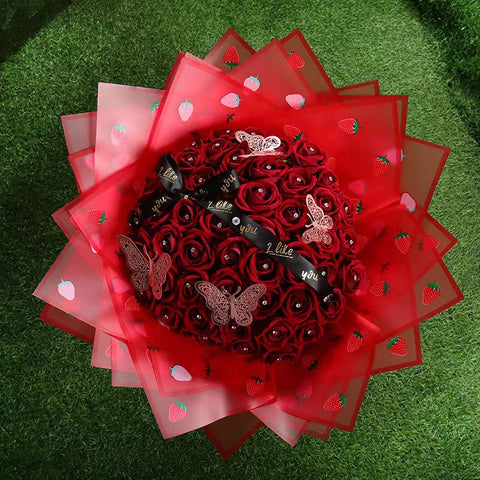 Strawberry Print Korean Su Coated Paper Flower Wrapping Paper DIY Floral Materials for Gift Bouquets