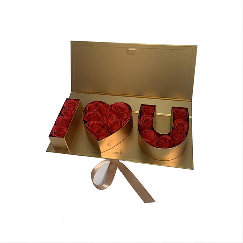 Floral Cardboard Gift Box Coated Paper with Eternal Rose Flowers Heart Unique Eco-Friendly Recycled Materials for Mother's Day
