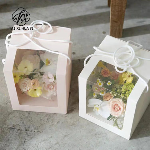 Clear Window Folding Gift Box with Flower Handle Festive Party Decor for Mother's Day Birthday Valentine's Day