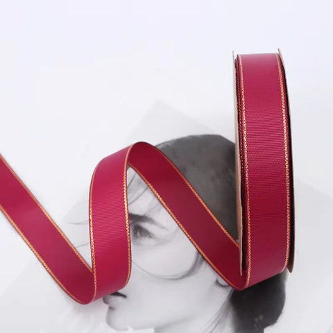 2.5cm Double Side Satin Ribbon Gold Edged Polyester for Wedding or Fashion for Gift & Flower Wrapping Christmas Ribbons