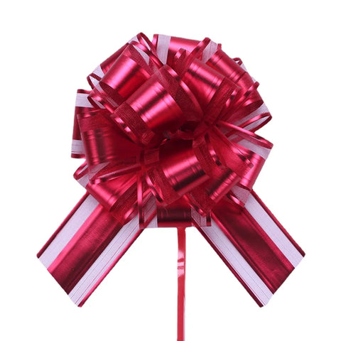 Matte Metallic Organza Pom Pom Pull Bows Floral Gift Wrapping Ribbon for Christmas Weddings Birthdays and Valentine's Day