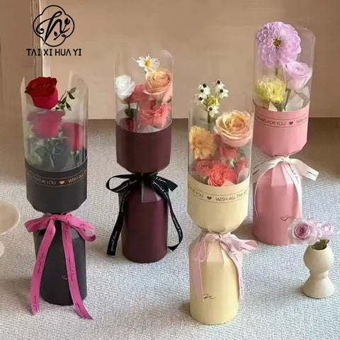 Sophisticated Clear PVC-Coated Flower Packaging Paper Recyclable High-End Floral Gifts for Influencers Single Bouquet Gifting
