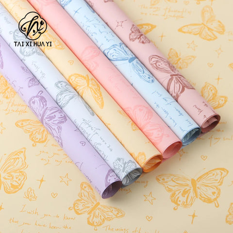 Waterproof Retro Butterfly Floral Arrangement New Single-Sided Coated Plastic BOPP Flower Packaging Paper Material