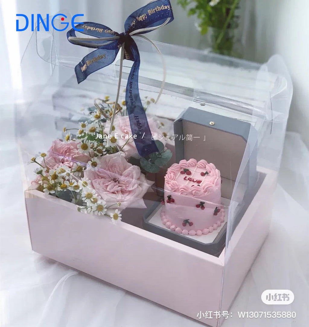 Portable Transparent PVC Flower Arrangement Gift Box Mini Cake Packaging for Birthday Wedding Party Decor for Art Gift Packing