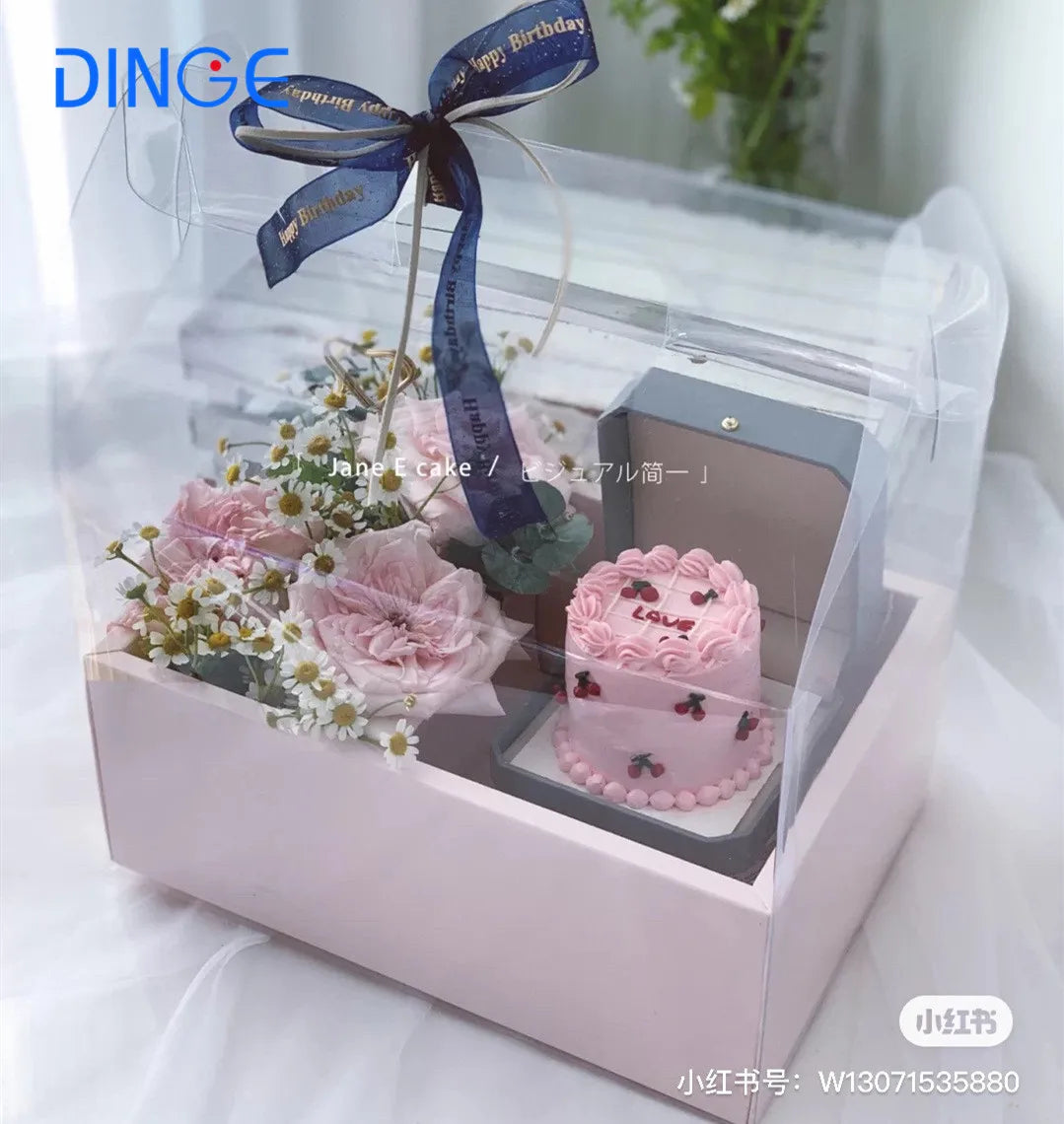 Portable Transparent PVC Flower Arrangement Gift Box Mini Cake Packaging for Birthday Wedding Party Decor for Art Gift Packing