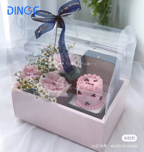 Portable Transparent PVC Flower Arrangement Gift Box Mini Cake Packaging for Birthday Wedding Party Decor for Art Gift Packing