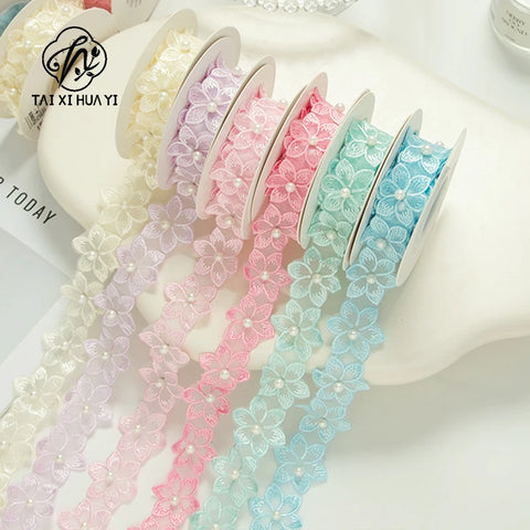 3.5cm Luxury Satin Embroidered Small Flower Bouquet Ribbon for Valentine's Day & Wedding Packaging Biodegradable
