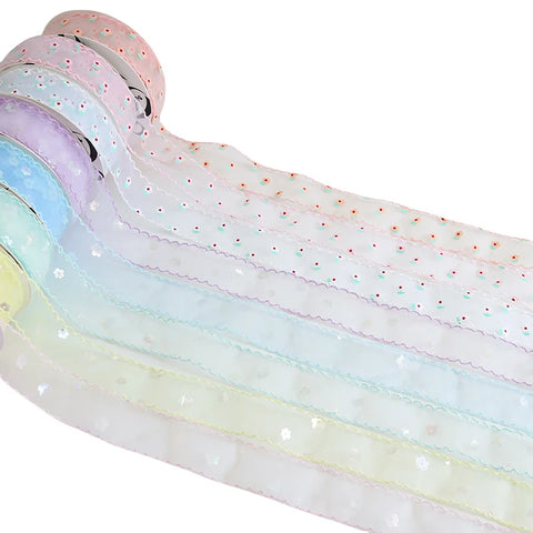 Single-Sided Satin Ribbon Roll 4 cm 1.5 Inch Sequin Small Flower Hook Edge DIY for Wedding Christmas Gift Packaging