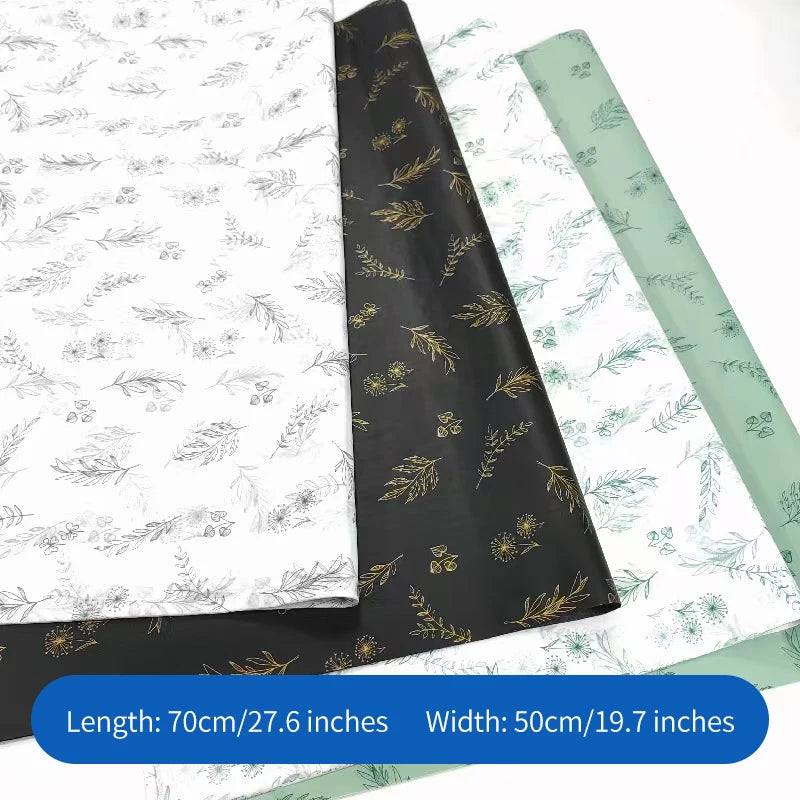 50*70cm White Recyclable Gift Wrapping Paper Flower Design for Clothing Underwear Shoes Socks Packaging