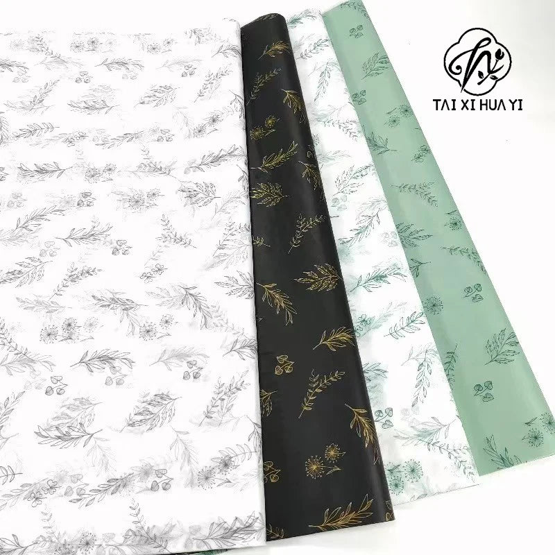 50*70cm White Recyclable Gift Wrapping Paper Flower Design for Clothing Underwear Shoes Socks Packaging รูปสินค้าหลัก