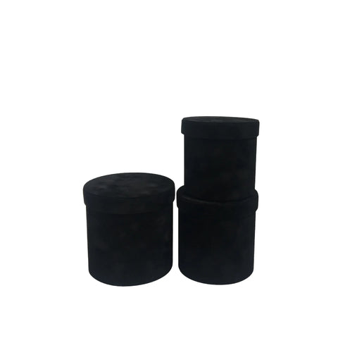 Set of 3 Velvet Round Cylinder Rigid Boxes Floral Shop Supplies for Fresh Flowers Bouquet Packaging Holiday Gift
