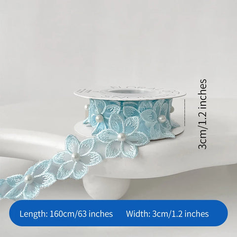 3.5cm Luxury Satin Embroidered Small Flower Bouquet Ribbon for Valentine's Day & Wedding Packaging Biodegradable
