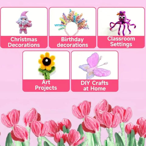 Creative 100-Piece Waterproof Elastic PVC Pipe Chenille Stem Handmade DIY Art Craft Project Pipe Cleaner Fuzzy Sticks Wire Craft
