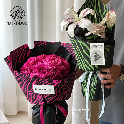 Wholesale Wrapping Gifts PVC Coated Virgin Pulp Style Flower Zebra Pattern Waterproof Floral Art Paper
