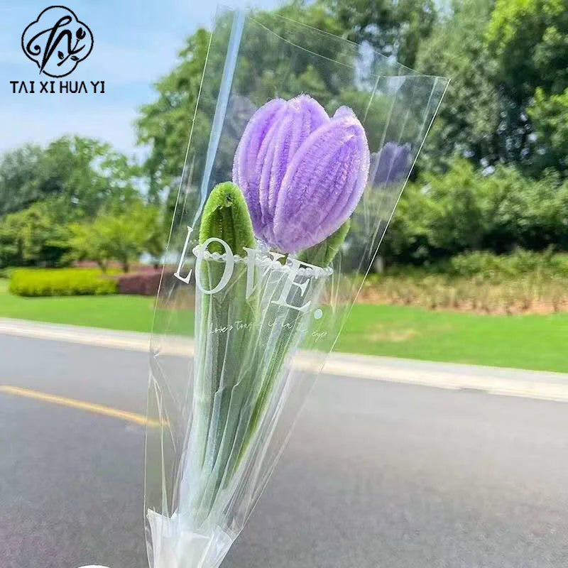 Handmade Artificial Polyester Tulip Pipe Twist Bar Weaving Bouquet Creative for Wedding Christmas and Mother's Day Gift รูปสินค้าหลัก