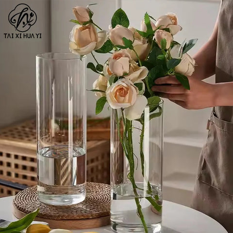 High-Grade Transparent Acrylic Cylindrical Vase Art Deco Design Tabletop for Wedding Flower Arrangements Anti-Fall Plastic