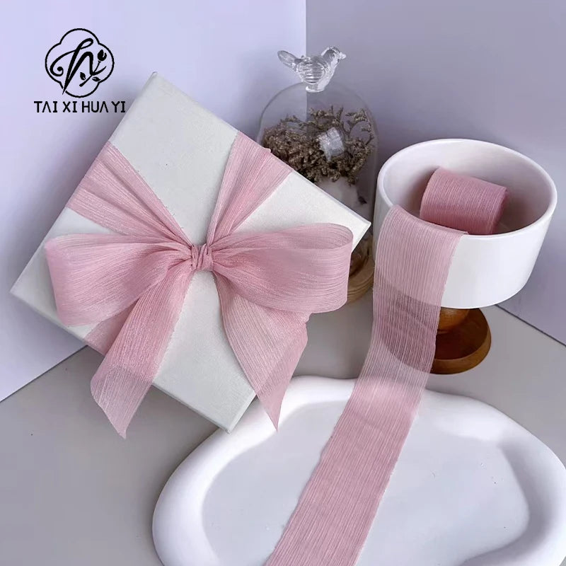 5cm Luxury Glitter Chiffon Organza Ribbon Crafts Floral Bouquets Wedding Christmas Car Party Decorations Valentine's Day Gift