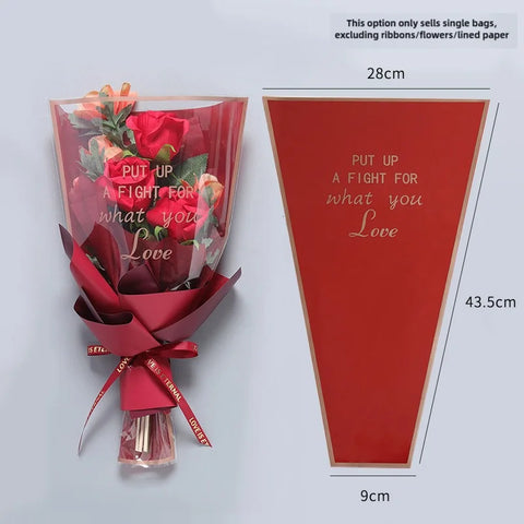 Transparent Single Rose Bouquet OPP Bag Moisture Proof Hot Stamping Gold Edge Festival Flower Wrapping Paper