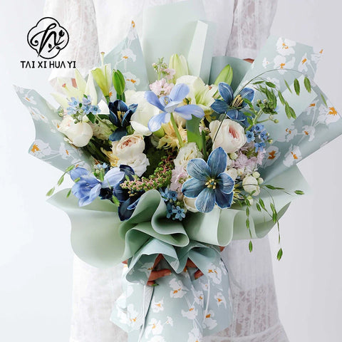 Iris Flower Pattern Printed Matte PVC Coating 57*57cm Waterproof Floral Packaging Paper for Florist Wrapper